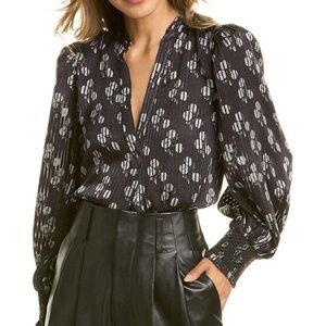 ALICE + OLIVIA Sheila Smocked Blouson-Sleeve Top